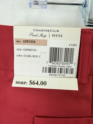 Charter Club Pants 12 Petite Red Slimming Pant Shop Womens 12P New NWT