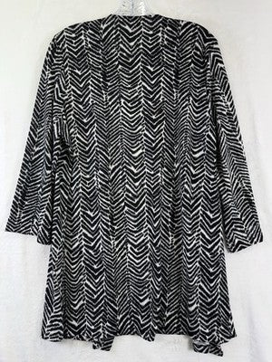 Slinky Brand Cardigan Large Black White Print 3/4 Sleeve Open Front Womens