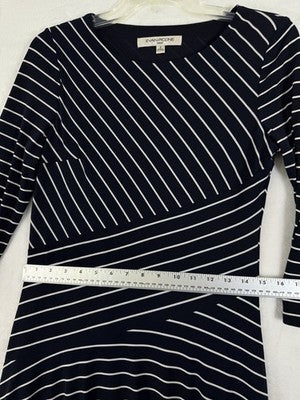 Evan Picone Dress 4 Navy Blue White Stripe Jersey Knit Fit Flare Women