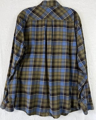 Eddie Bauer Flannel Shirt Mens Large Green Blue Button Up Long Sleeve Cotton