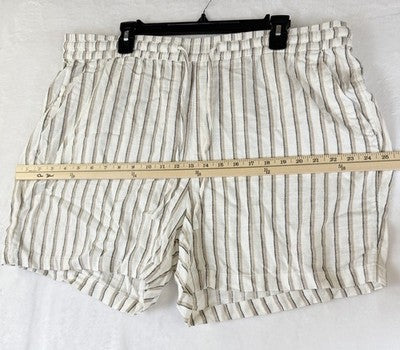 Old Navy Linen Blend Shorts XL Tan White Striped Womens Pull On 4.5” Pockets
