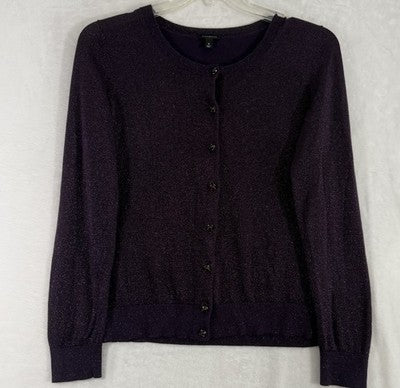 Talbots Cardigan Sweater Medium Purple Metallic Long Sleeve Jewel Buttons Womens
