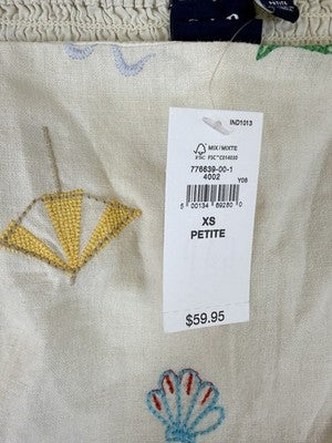 Gap Crop Top XS Petite Linen Blend Embroidered Tan Beige Sleeveless Women New
