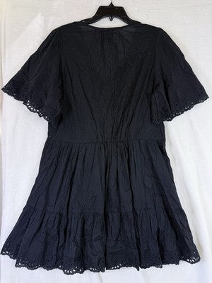 Gap Eyelet Mini Dress Large Womens Black Short Flutter Sleeve Fit & Flare New