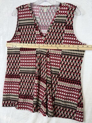 Dana Buchman Top Large Sleeveless Blouse Red Print Womens Polyester Stretch
