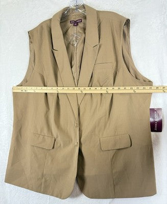 Jessica London 24W Sleeveless Blazer Beige Lined Jacket Vest New NWT