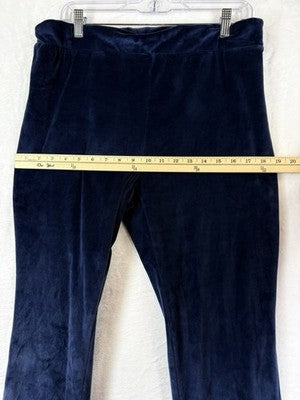 Lands End Velour Joggers Large Petite Womens Blue Sweatpants Pull On Pants LP