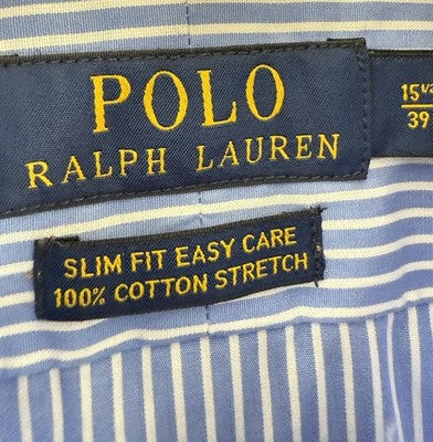 Ralph Lauren Polo Slim Fit Easy Care Button Up Shirt 15.5 39 Men’s Blue Stripe