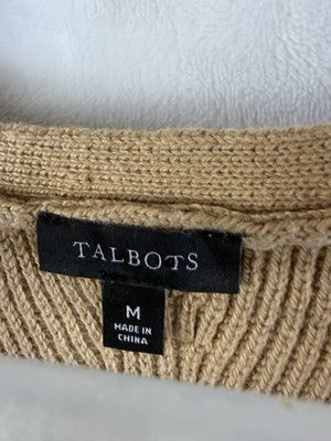 Talbots Sweater Vest Medium Beige V Neck Sleeveless Button Side