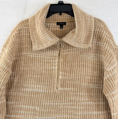 Talbots Sweater Medium Half Zip Beige Long Sleeve Top Space Dyed Womens