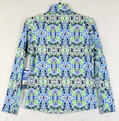 IBKUL Womens Long Sleeve Top XS 1/4 Zip Mock Neck Ridley Blue Green Purple Golf