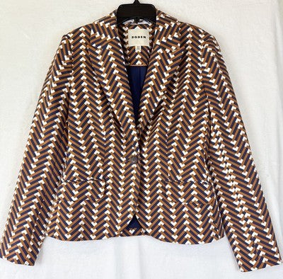 Boden Blazer 4 Womens Jacket Brown Navy Blue Print 1 Button