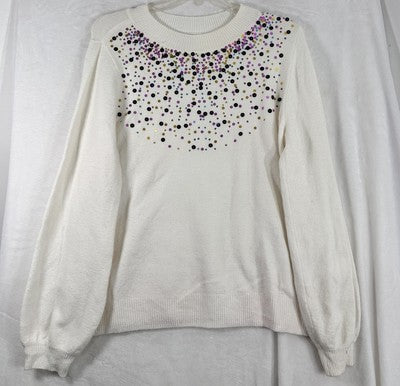 Charter Club XXL Sweater Women White Embellished Pearls Mock Neck