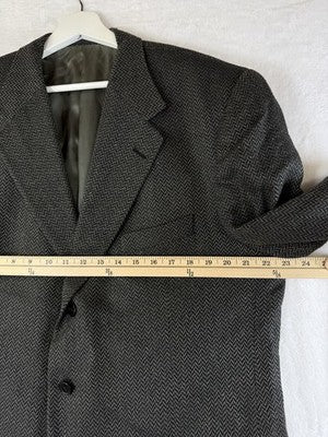 Tallia Mens Blazer 46R Wool Silk Suit Jacket Gray Herringbone
