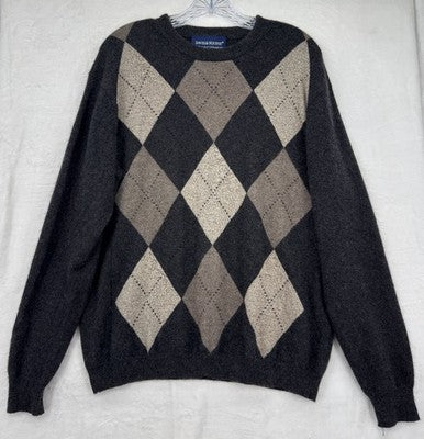 Davis And Squire 100% Cashmere 2 Ply Sweater Medium Gray Argyle Mens