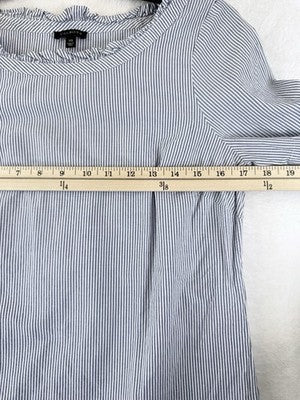 Talbots Top XS Blouse Blue White Striped Puff 3/4 Sleeve 100% Cotton Womens
