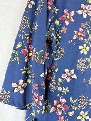 Woman Within Tops 3/4 Sleeve Tunic Henley Blue Floral 14 16 Plus Size Womens