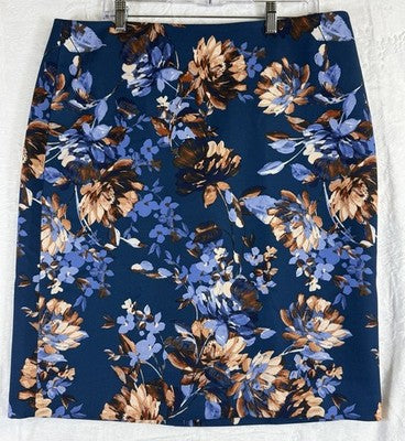 Talbots Skirt 16 Women Blue Floral Pencil Knee Length