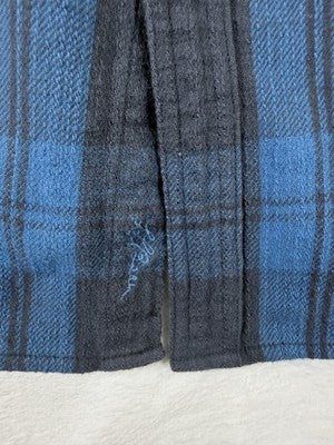 LL Bean Signature Heritage Textured Flannel Shirt XXL Blue Plaid Slim Fit 514244