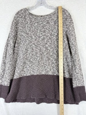LL Bean Signature Sweater Womens Large Cotton Linen Tops Plum Color Block Soft