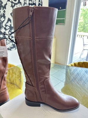 St Johns Bay Roslyn Tall Riding Boot Womens 9 Brown Gold Buckle NEW