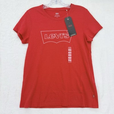 Levis T Shirt Women Small Red Logo Short Sleece 100% Cotton Levi’s New NWT