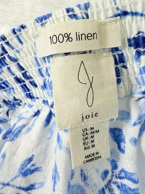 Joie Linen Wide Leg Pants Medium Crop Blue Floral Pull On Womens
