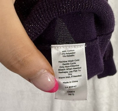 Talbots Cardigan Sweater Medium Purple Metallic Long Sleeve Jewel Buttons Womens
