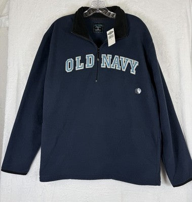 Vintage Old Navy Hoodie Large Men 1/4 Zip Blue Logo Sweatshirt Deadstock New