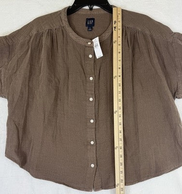 Gap Cotton Gauze Dolman Shirt Small Womens Top Brown Button Up Short Sleeve New