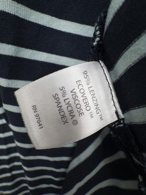 J Jill Wearever Top XL Blue Knit Striped 3/4 Sleeve V Neck Women