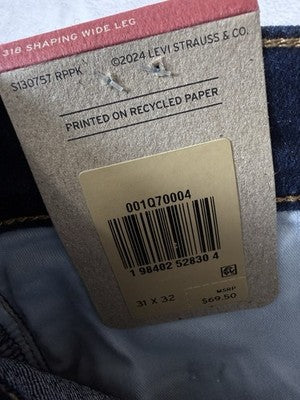 Levis 318 Shaping Wide Leg Jeans 31 Womens Dark Blue 31x32 Levi’s New NWT