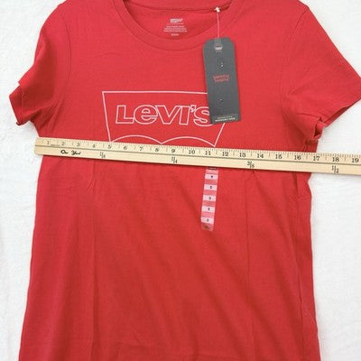 Levis T Shirt Women Small Red Logo Short Sleece 100% Cotton Levi’s New NWT