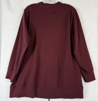 Denim Co Jacket Large Petite LP Burgundy Red Active French Terry Full Zip Womens
