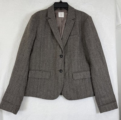 Gap Academy Blazer Womens 10 Brown Gray Herringbone Suit Jacket Pink Lining