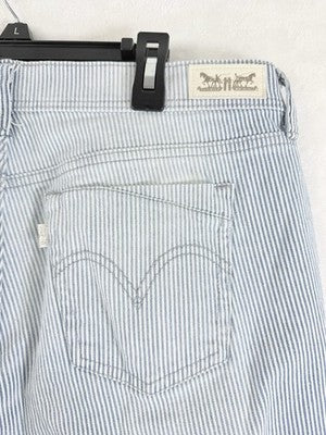 Levis Jean Shorts Women 12 Denim Light Blue White Striped 11” Bermuda Roll Hem