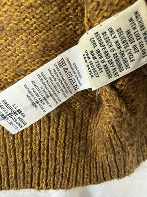 LL Bean Cardigan Sweater 2X Womens Gold Long Sleeve 100% Cotton Pocket Plus Size