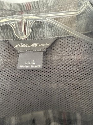 Eddie Bauer Shirt Mens Large Long Sleeve Gray Plaid Button Up