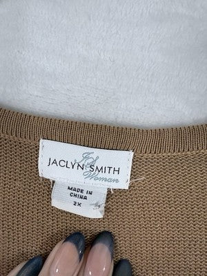 Jaclyn Smith 2X Sweater Long Beige Cotton Rayon Lightweight Plus Size Womens NEW