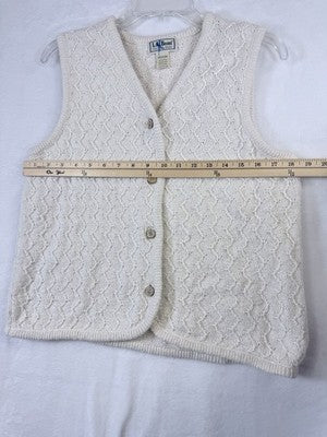 LL Bean Sweater Vest Cardigan Womens Medium Ivory 100% Cotton