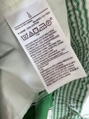 Gap Organic Cotton Boxer Shorts Large Green Striped Poplin Womens New