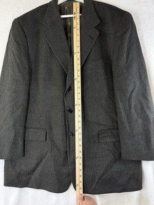 Tallia Mens Blazer 46R Wool Silk Suit Jacket Gray Herringbone