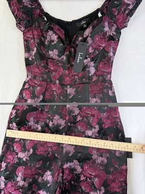 Lulus Jumpsuit Small Womens Bustier Jacquard Purple Floral Off The Shoulder New