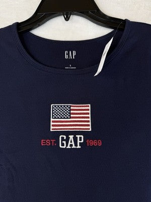 Gap Crop Tee Large Short Sleeve Navy Blue USA Flag July 4th Top Shirt Womens New