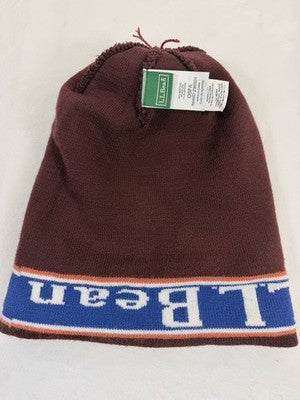 LL Bean Beanie Hat Knit Men Pom Outsider Mountain Scene Winter Burgundy