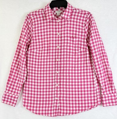 J Crew Flannel Shirt Women Pink XS Gingham Button Up Tops Long Sleeve