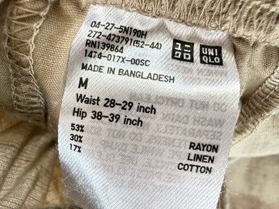 Uniqlo Linen Blend Easy Pants Medium Beige Tan Womens Straight Leg Pull On