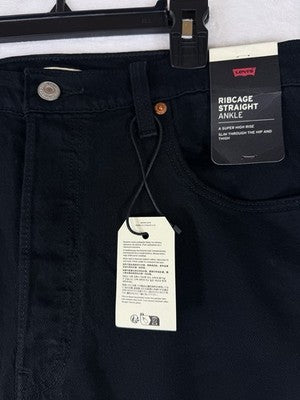 Levis Ribcage Straight Ankle Jeans 32 Womens 32x29 Black Levi’s New NWT