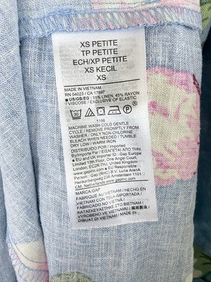 Gap Maxi Dress XS Petite Linen Blend Square Neck Blue Pink Floral Sleeveless New
