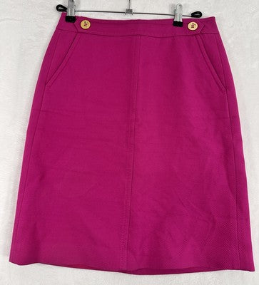 Talbots Pencil Skirt 2 Bright Hot Pink 100% Cotton Lined Womens Knee Length